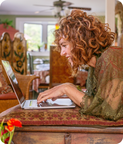 caren jacobs on her computer