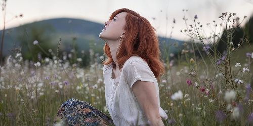 young woman sitting meadow enjoying nature beauty freshness generated by artificial intellig 1